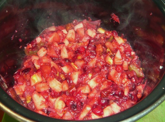 cran-chutney-cooking Chutney in progress; prior to adding honey in Step 2.