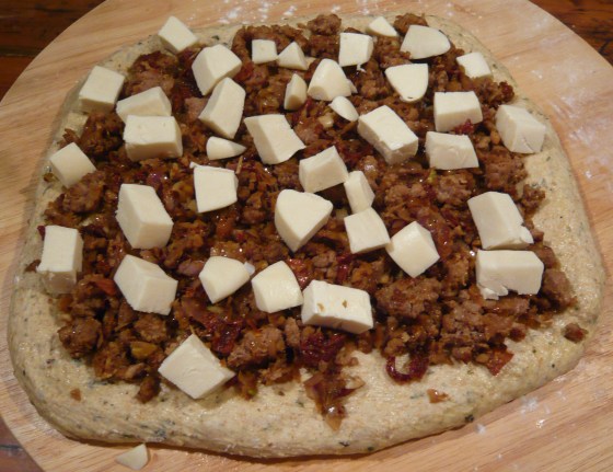 Dough rectangle with filling.